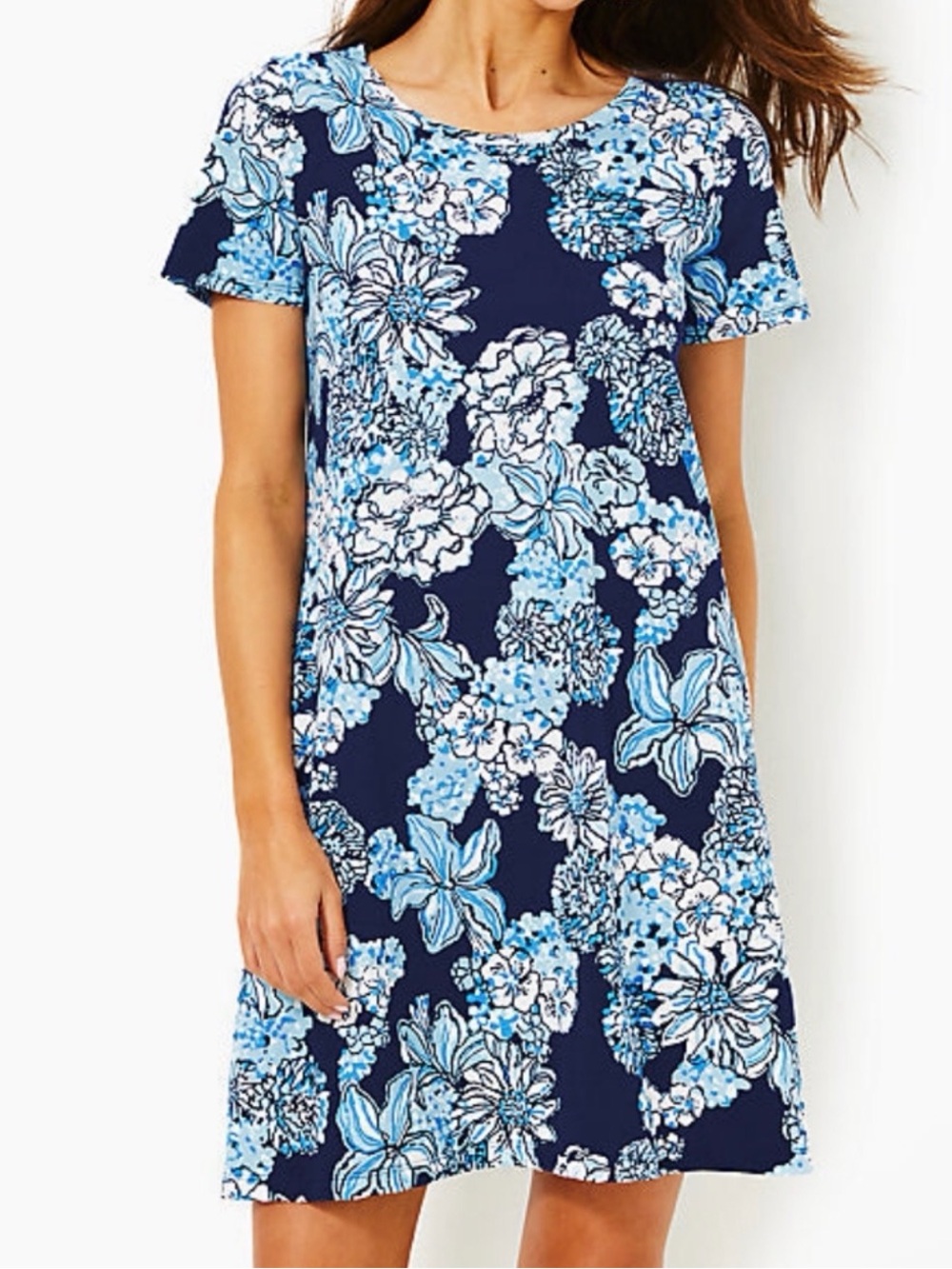 Lilly Pulitzer Cody Short Sleeve Dress Low Tide Navy Bouquet All Day